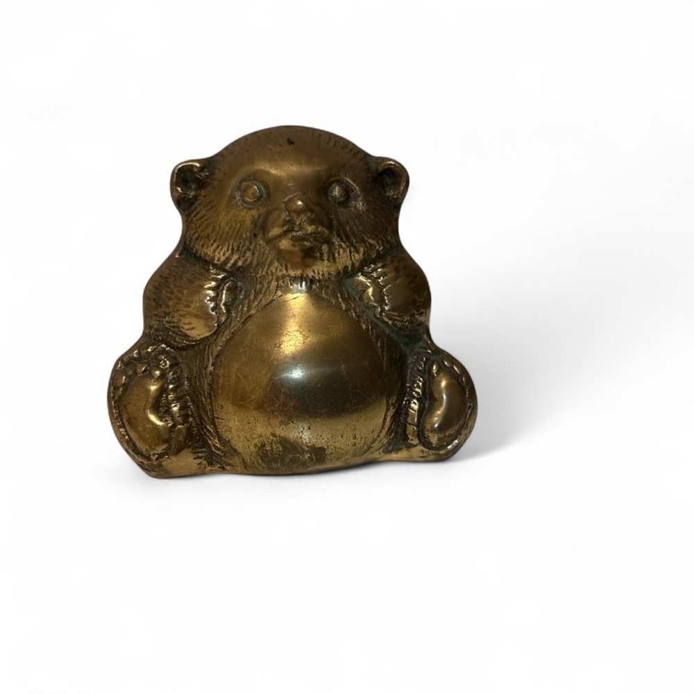 Vintage Brass Bear Coin Bank Piggy Bank Mid Century Animal Figurine Nursery 4”